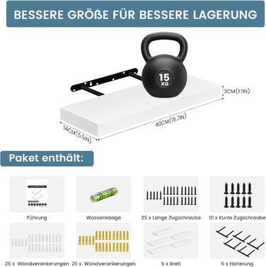 Набір полиць настінних 4 шт. для декору та книг з МДФ, білі 40x14x3 см