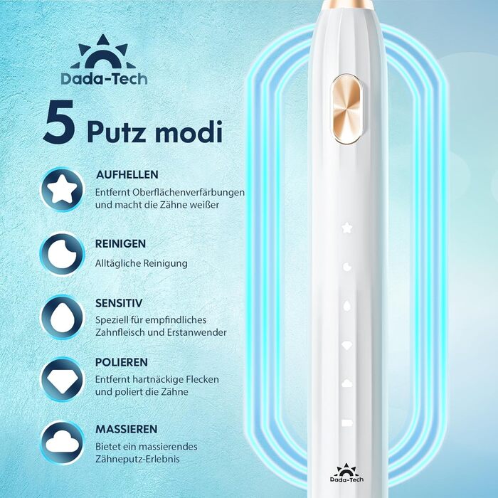 Електрична зубна щітка звукова для дорослих і дітей з 5 режимами чищення, таймером та 9 насадками Ultraschall (Синя/Біла)