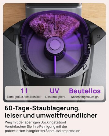 Робот-пилосос 3i G10+ з функцією миття підлоги, автоматичним компакттором сміття, потужністю всмоктування 18000 Па, вбудованою бічною щіткою та миючим мопом, інтелектуальною навігацією та уникненням перешкод за допомогою ШІ