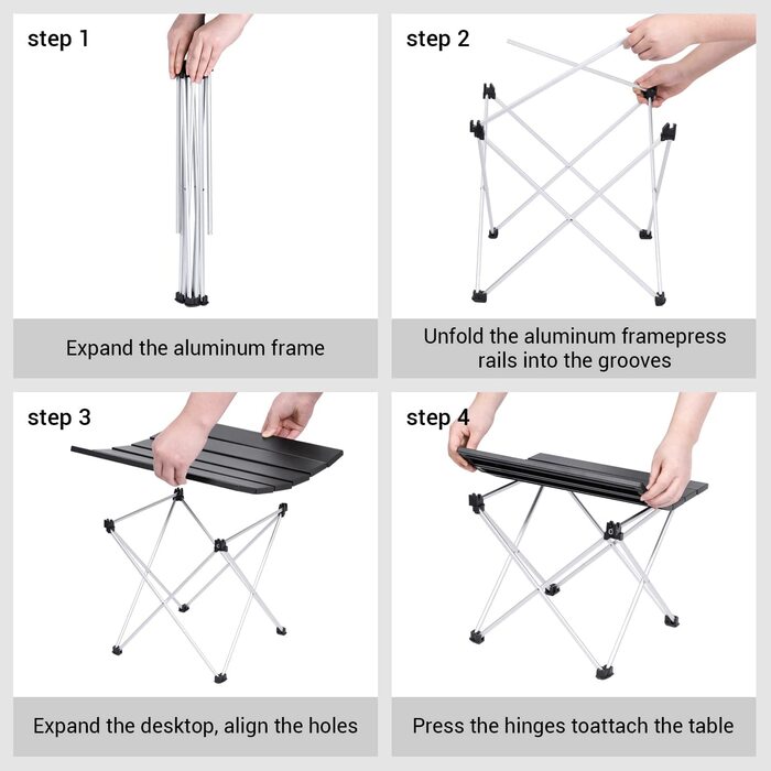 Кемпінговий стіл Розкладний стіл Кемпінг, алюмінієвий складаний стіл Кемпінговий стіл Складаний стіл для пікніка Портативний садовий стіл для кемпінгу Пікнік Кулінарія Сад Піші прогулянки Подорож L (68 * 46 * 40,5 см) Чорний
