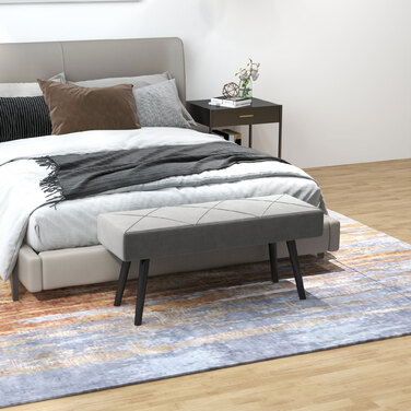 HOMCOM М'яка лавка Velvet Look Ліжко Лавка для передпокою X-Pattern до 120 кг Сіра 100x36x45 см для спальні