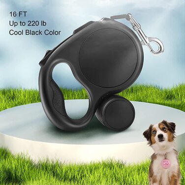 Повідець для собак LFCXHTY, висувний, з дозатором, для маленьких, середніх і великих собак вагою до 100 кг, Нековзна ручка, не сплутується, світловідбиваючий нейлоновий ремінець чорного кольору (включаючи ремінь безпеки). Мішок)