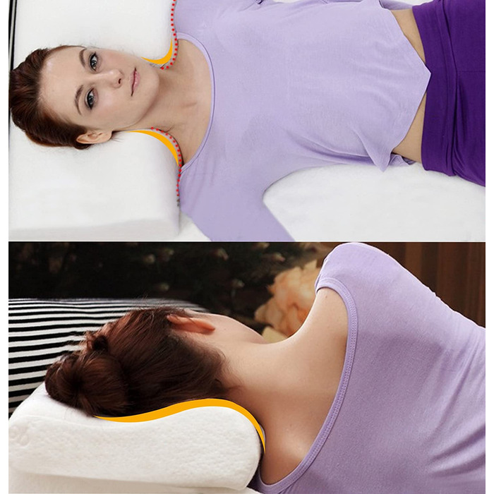 Ергономічна подушка з ефектом пам'яті (Memory Foam) для шиї та голови, ортопедична підтримка HWS для сну на боці та спині з мийним бамбуковим чохлом, біла