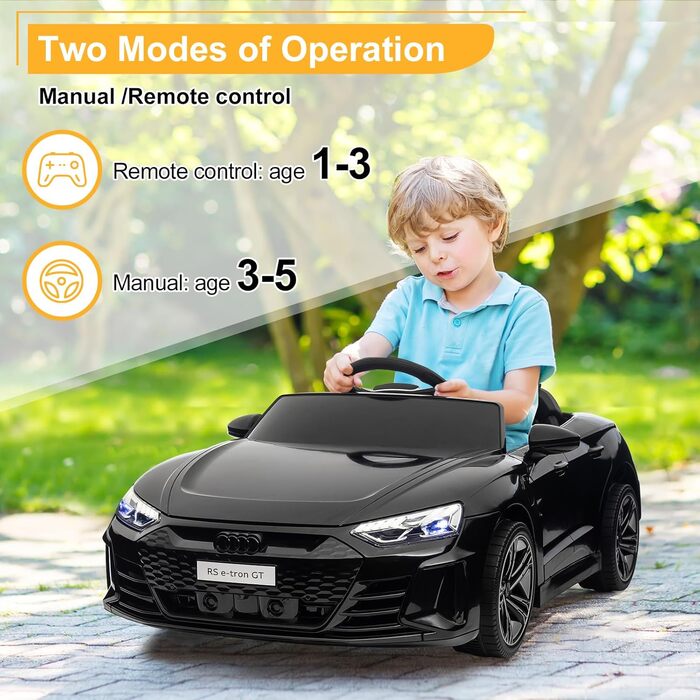 Дитячий електромобіль LEADZM 12V з музикою, сигналом і фарами, дистанційне керування, швидкість 3-5 км/год, для дітей, білий/чорний