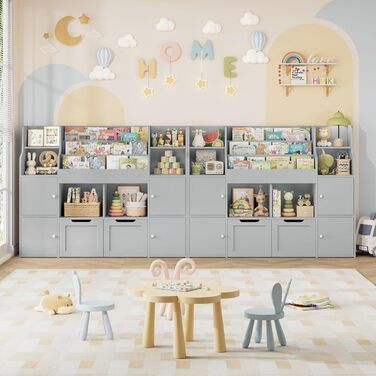 FOREHILL Поличка для іграшок та книжок у дитячу кімнату з дерева, сіра, 122 x 30 x 100 см