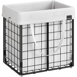 Кошик для білизни SONGMICS 50 л, складний контейнер для білизни, знімний мішок для білизни, який можна прати, металева решітка, для спальні, ванної кімнати, пральні, чорно-біла LCB150W01