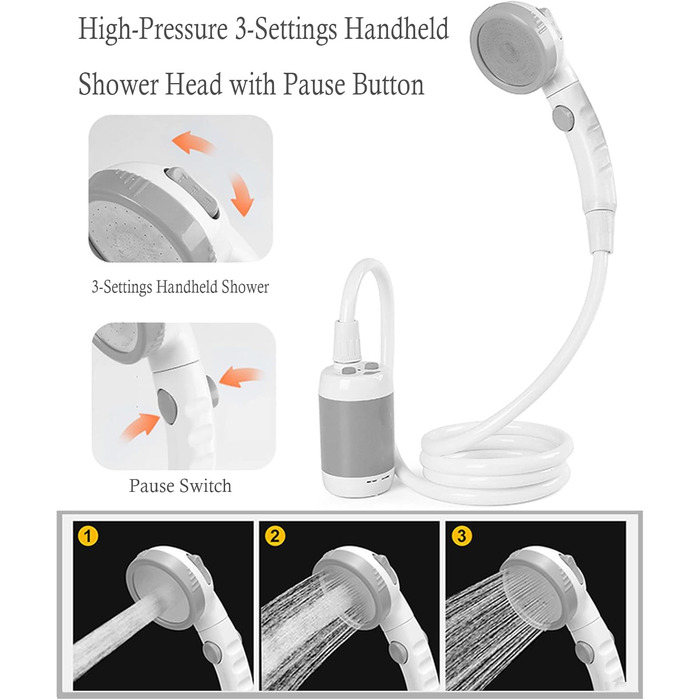 Кемпінговий душ на батарейках Портативний душ Кемпінг Туристичний душ Електричний мобільний душ Портативний відкритий душ Відкритий душ Вбудований USB-кабель великої ємності 5000 мАг