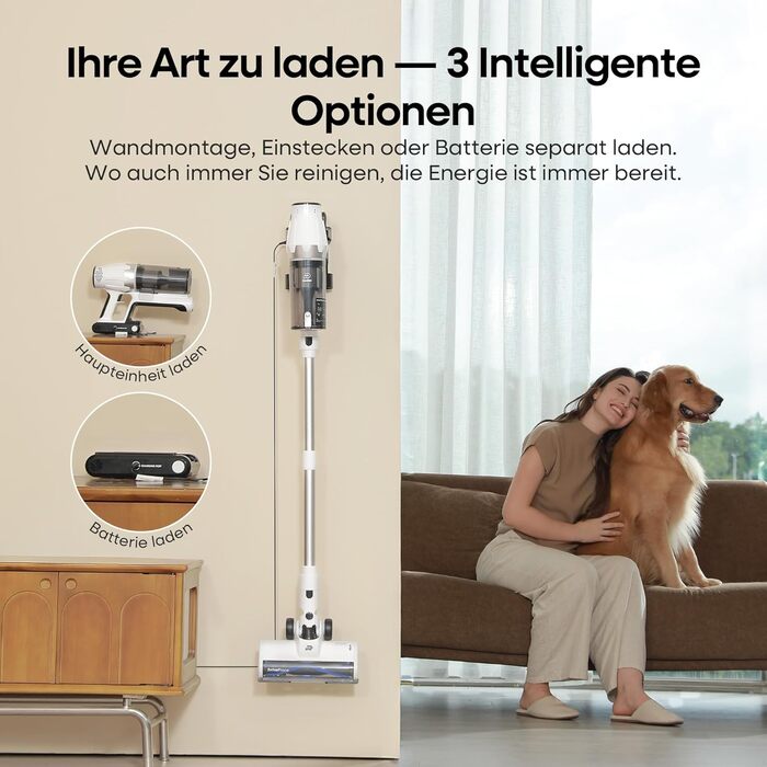 Акумуляторний пилосос ElecKeys 48000 Па, 580 Вт, 65 хв з LED дисплеєм, для підлоги, килимів та шерсті тварин, білий