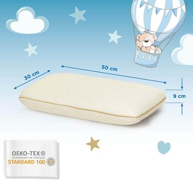 Подушка MemoDream Junior від VITAPUR для дітей, 30x50x9 см, Memory Foam, гіпоалергенна, м'яка, пральна, Ökotex-100, від 3 років