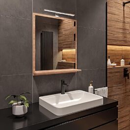 Дзеркало для ванної кімнати HAJDUK FURNITURE з підсвічуванням 4000K IP44 Sonoma, 70x60 см - з полицею та LED