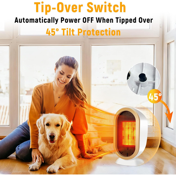 Електричний обігрівач Feebee: енергозберігаючий, тихий, 800/1200W, портативний, з підтримкою постійної температури та захистом від перегріву та перекидання. Ідеально для спальні, дому, офісу (білий)