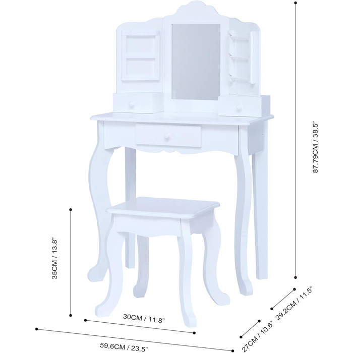 Дитячий туалетний столик Fantasy Fields Маленька принцеса Анна з дзеркалом, ящиками та табуретом білий TD-13366D