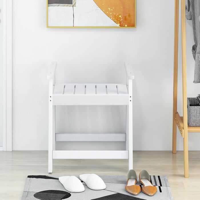 Лавка для душу Costway з полицею, коричнево-біла, 32,5x32,5x43,5 см. Макс. вантажопідйомність: 165 кг