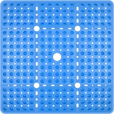 Протиковзкий килимок для душу Kingrading XL 70x70 см, 240 присосок, зливні отвори, можна прати в пральній машині (прозорий синій)