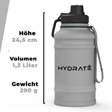 Герметична пляшка для води HYDRATE 1,3 л з ремінцем сіра