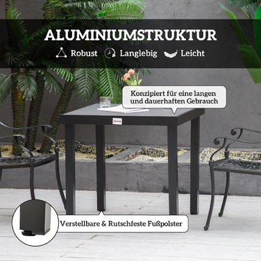 Outsunny Garden Table на 4 персони Компактний обідній стіл з простого у догляді алюмінію, пластику, чорного 80x80x74см для садових меблів