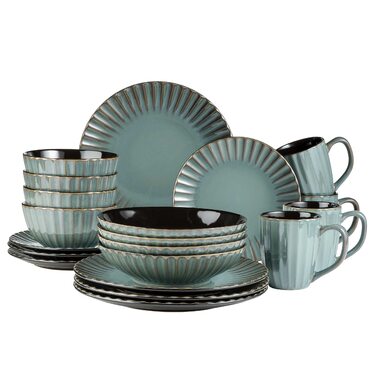 Набір посуду MÄSER Confino для 4 осіб (20 предметів) з кераміки Petrol/Чорний, Вінтаж