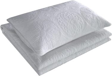 Покривало Qucover біла бавовняна стьобана літня ковдра 250x270 см з подушками комплект покривало з вишивкою візерунок кола 250 х 270 см