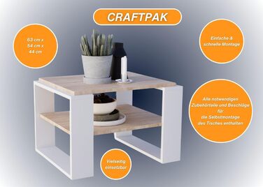 Стіл для вітальні CraftPAK з високоякісного матеріалу на основі деревини, стійкий і сучасний журнальний столик з додатковим місцем для зберігання, модель Kaja 63, колір (Bardo-white)