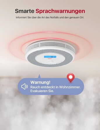 X-Sense XP0A-iR: Детектор диму та CO з голосовим оповіщенням та визначенням місця розташування, Wi-Fi, для 17 кімнат, сумісний з X-Sense Home Security App, набір 2 шт.