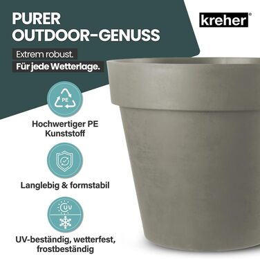 Крехер XXL круглий горщик для рослин / горщик для квітів, діаметром 79 см / 58 см, з роликами! Чудовий елемент декору для саду, тераси, ресторанів та комерційних приміщень! (XL-Ø58см) (XL (Ø58см) + XXL (Ø79см) комплект, Коричневий)