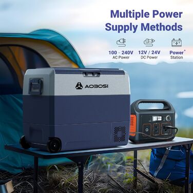 Автомобільний компресорний холодильник AAOBOSI 50л з Wi-Fi, 12/24V та 220V, -20°C для авто, вантажівок, кемпінгу, з двома зонами охолодження