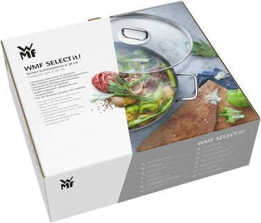 Сковорода WMF Schmorpfanne 28 см з високим бортиком, каструля-жаровня Induktion, сковорода з кришкою 5.0л, Cromargan нержавіюча сталь з покриттям, для духовки, антипригарне покриття, високий бортик