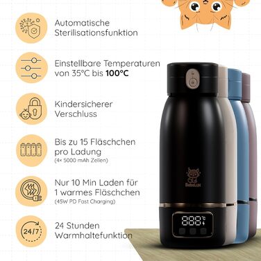 Підігрівач для дитячих пляшечок BEBELUX LUX MOM KIT – Електричний, USB-C, 36W, BPA-free, з терморегулятором, для подорожей (Бежевий)