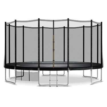 Батут JUMMICO вуличний Ø427 см з драбиною та сіткою захисту, чорний - для дітей та дорослих, сертифікат GS