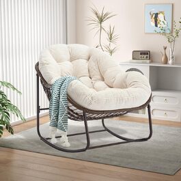 Крісло-гойдалка LIFEISLE з ротангу, для дому та саду, крісло-яйце, білий текстиль, для вітальні, балкону, саду
