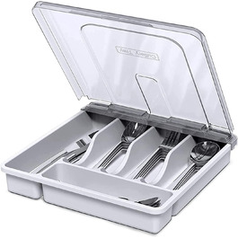 Коробка для столових приладів HIMAugbo з кришкою, портативний столові прилади для зберігання, компактна коробка для столових приладів для кемпінгу/подорожей / саду, 30 * 30 * 7 см, (білий)
