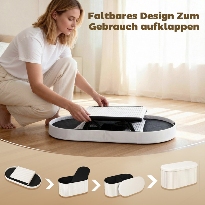 Зручна банкетка з місцем для зберігання, розкладна, оббивка з ефектом оксамиту для вітальні, 76 x 38 x 35 см, кремового кольору