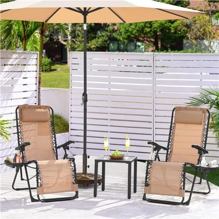 Розкішна лежанка Yaheetech для відпочинку: складана садова лежанка з подушкою та тримачем для напоїв (Бежевий)