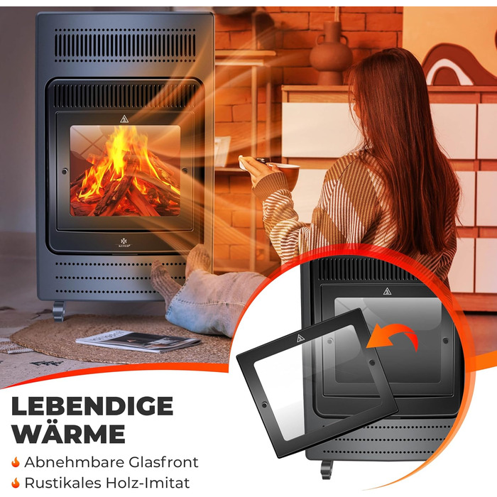 Газовий обігрівач KESSER®: газовий камін-обігрівач з інфрачервоним випромінюванням, 3.4 кВт, 2 режими, з регулятором тиску та шлангом, сумісний з бутаном/пропаном (до 11 кг), антрацит