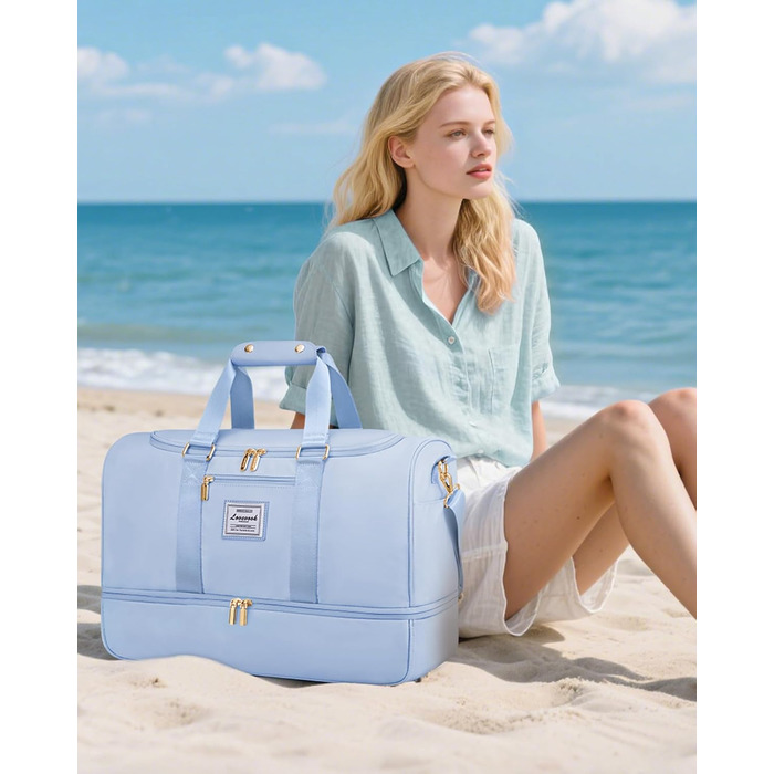Спортивна сумка LOVEVOOK: дорожня, для вихідних, з відділенням для взуття та мокрих речей, водонепроникна, для пляжу, сауни, ручної поклажі, зелена (M, світло-блакитний)