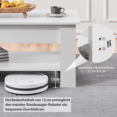 Журнальний столик Yaheetech з регульованою висотою та прихованим місцем для зберігання, дерев'яний, для вітальні та офісу (120 x 59 x (49,5-63,5) см, білий)