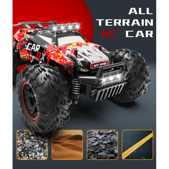 Радіокерований позашляховик Carox 1:18, 2.4 GHz, 25 км/год, червоний. RC монстр-трак з підсвіткою для гри