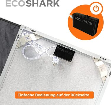 Інфрачервоний обігрівач ECOSHARK з термостатом 300 Вт ЕКОНОМІЯ ВИТРАТ НА ЕЛЕКТРОЕНЕРГІЮ - з пультом дистанційного керування - Електричний обігрівач для розумного будинку на 3-7 м - Підлоговий блок/настінний монтаж (сертифікований TV) (800 Вт (від 13 до 20