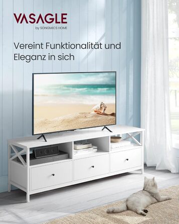 Тумба під телевізор VASAGLE, 120 см, з 2 шухлядами та відкритими полицями, для телевізора до 55 дюймів, сталевий каркас, вінтажний колір, LTV300B01