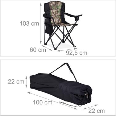 Чорно-зелене крісло для кемпінгу, складне крісло для риболовлі з 2 підстаканниками та бічною кишенею, портативне, до 113 кг, сталь