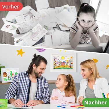 Рамки для дитячих малюнків KIYARI A4, 2 шт., білі, розкладні, з фронтальною відкриттям, для 150 малюнків, міцне дерево, безпечне скло, ідеально для творчих проєктів, дитячої кімнати та школи