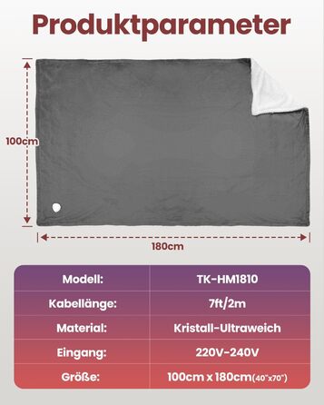 Електрична ковдра Mefine 180x100см, 6 рівнів температури, 4 таймера, фланель, захист від перегріву, світло-сірий/білий