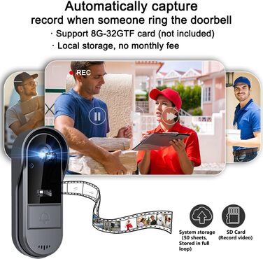 Відеодзвінок з камерою 1080P HD, бездротовий, IP65, водонепроникний, дисплей 4,3 дюйма, двостороння аудіо, нічне бачення, 170° кут огляду, автоматична фото/відео зйомка