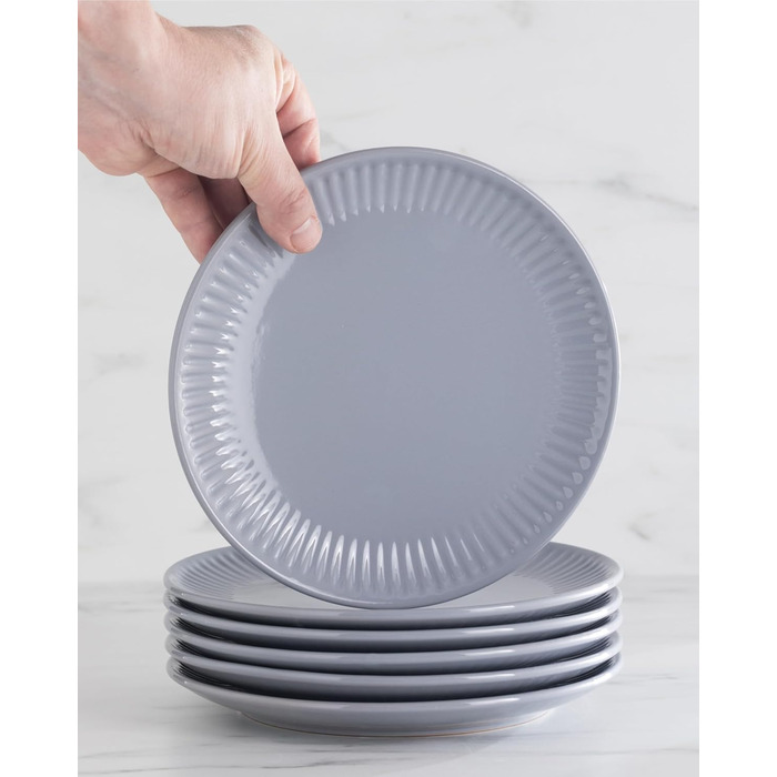 Набір посуду Steingut Hygge 24 елементи (6 осіб), сіро-блакитний колір, преміум якість, комплект посуду для сервірування столу