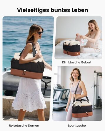 Сумка-валіза LOVEVOOK для жінок, легка дорожня сумка-шопер, дорожня сумка-мішок для авіаперельотів, водонепроникна сумка для клініки, пологового будинку, спортивна сумка з відділенням для взуття, (Бежевий+чорний+коричневий, L-37L)