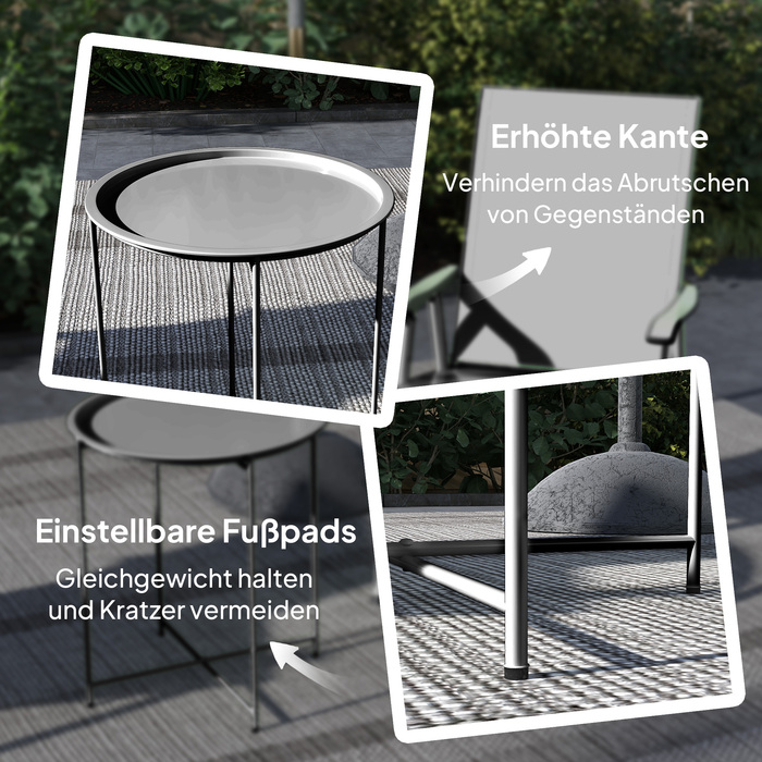 Outsunny Side Table Складаний садовий стіл Ø46 x 50 см Круглий стійкий до погодних умов балконний стіл зі складними ніжками столу Кемпінговий стіл Розкладний стіл Журнальний столик для вітальні Офіс Відкритий Закритий чорний