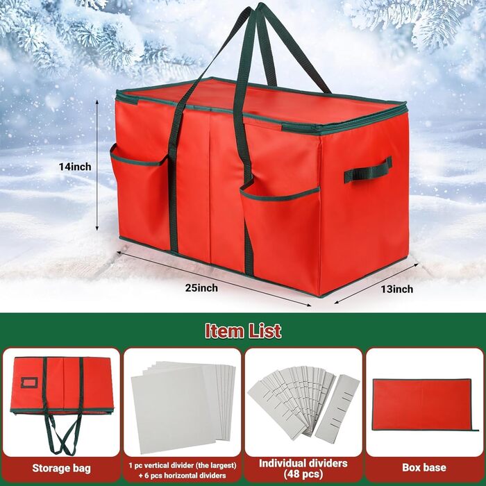 Коробка для прикрас на ялинку з 128 відділеннями, XL, з кришкою та кишенями, білий сітчастий матеріал