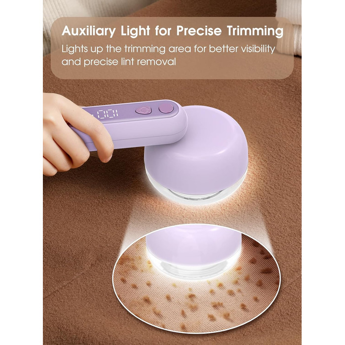 Електричний видальник ворсу COPPA з 6 лезами, 3 швидкості, перезаряджається, портативний, з індикатором заряду, для одягу (білий/фіолетовий)