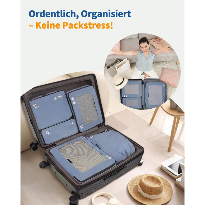 Набір органайзерів для валізи ECOHUB (7 предметів), дорожні пакувальні куби з застібкою-блискавкою з переробленого PET, синій