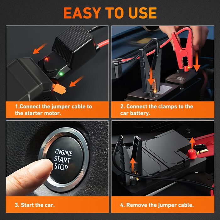 Powerbank-пусковий пристрій 26800mAh Starthilfe 7000A для автомобілів з компресором та ліхтариком, сумісний з бензиновими та дизельними двигунами (до 8.0L)